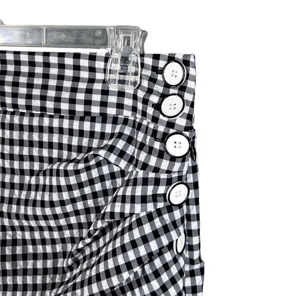 Zara Womens L Black White Gingham Mini Skirt Crossover Button Detail Coquette - Picture 4 of 15